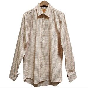 R Lewis French Cuff Shirt Men 16.5 36/37 Cotton Plaid Button Up Contemporary Fit